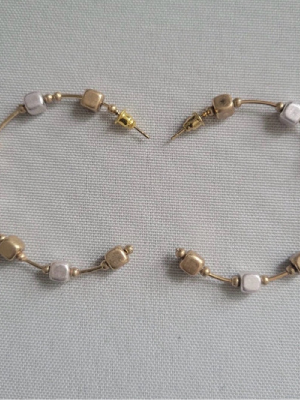 Gold and White Bead Hoop Earrings - Women Jewelry